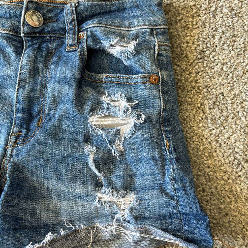 American Eagle shorts womens 0 blue hi rise shortie distressed denim casual - Picture 3 of 13